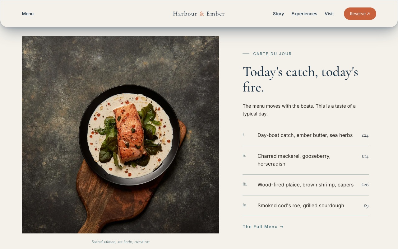 The Harbour & Ember Menu site we built